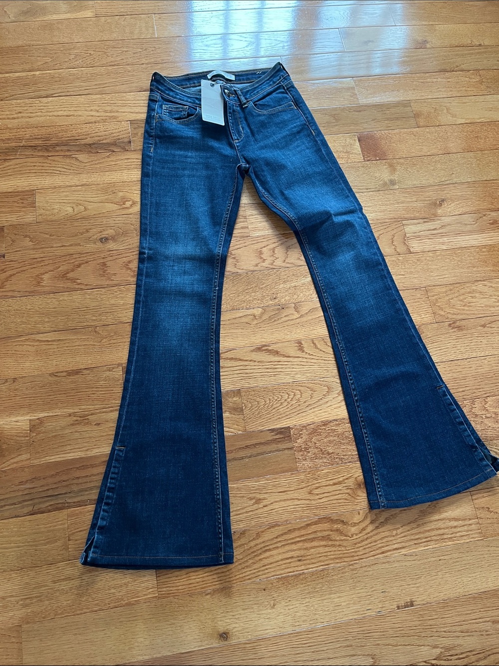 Zara Dark Blue Flared Wide-Leg Jeans